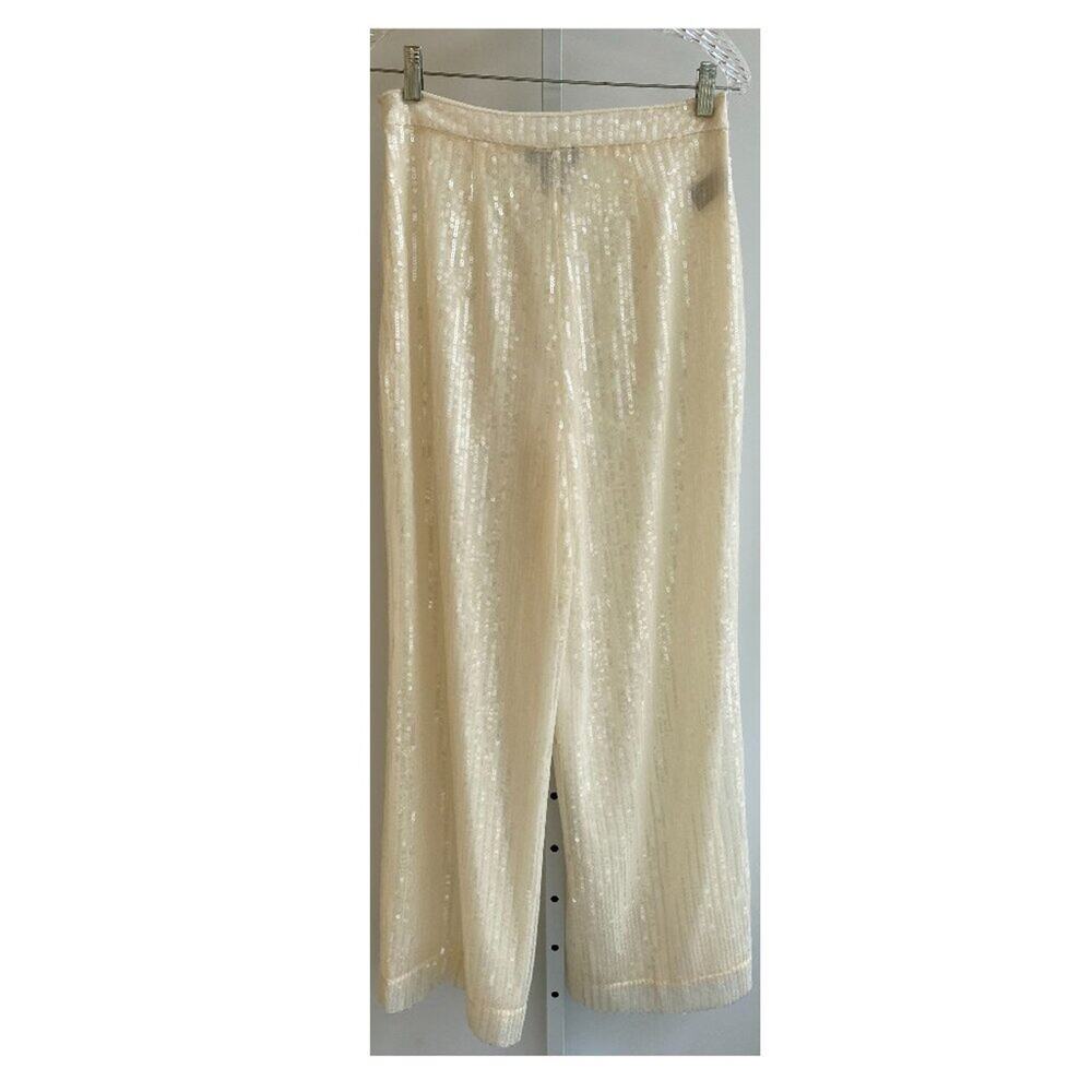 MINT House of Harlow 1960 Revolve Wide Leg Sequin pants High Waist Cream Size 6 - Picture 2 of 8